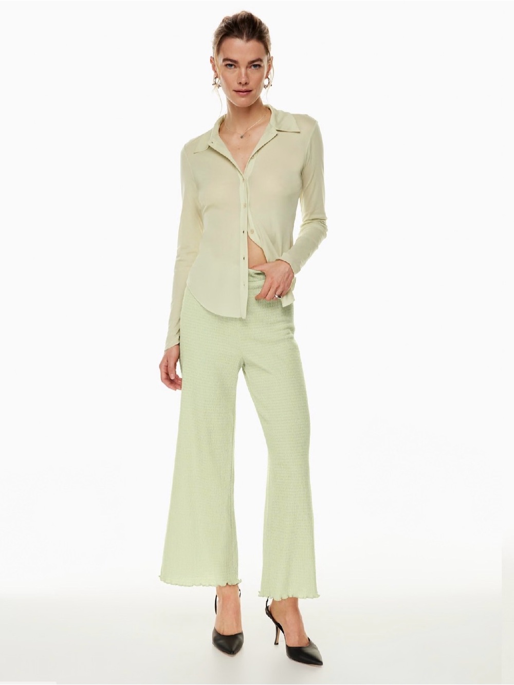 Wilfred Aritzia Light Green Wide-Leg Knit Pants